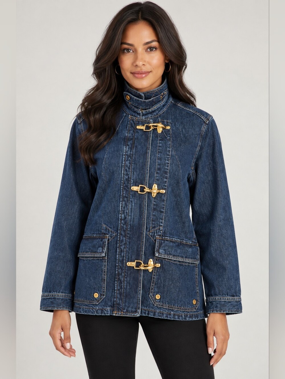 VTG Lauren Ralph Lauren Co Dark Blue Denim Toggle Fireman Clasp Zip Jacket Sz 3X
